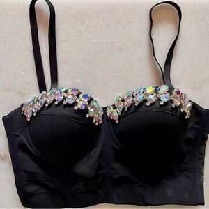 Embellished Black Bustier Top